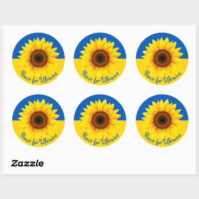 Sticker Rond Personnaliser Texte Ukraine Tournesol Jaune Bleu C (Feuille)
