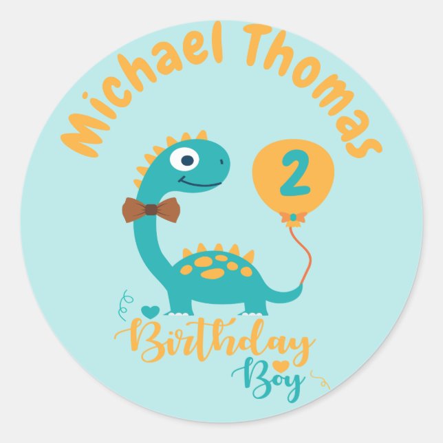 Sticker Rond Personnaliser Votre Âge Dino Anniversaire Garçon (Devant)