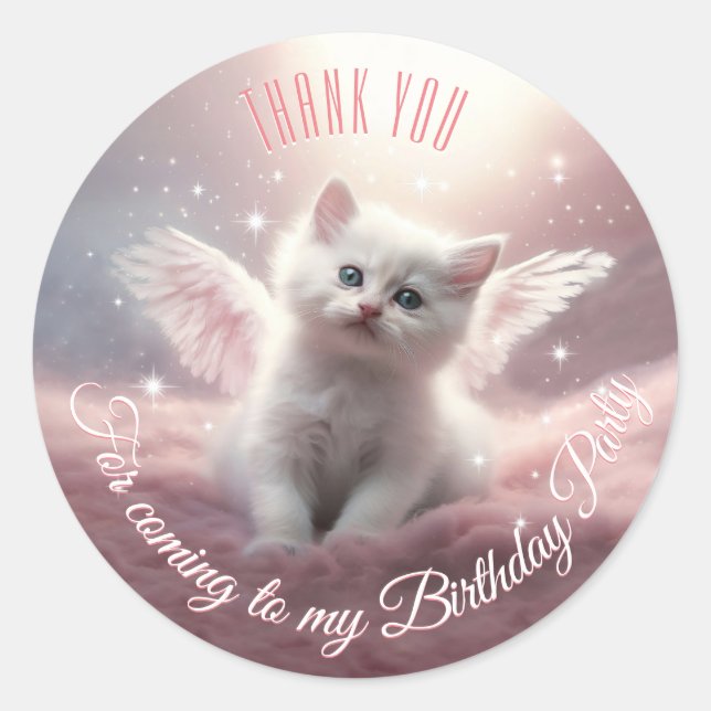Sticker Rond Personnaliser Whimsical mignon Kitten Rose Ange ai (Devant)