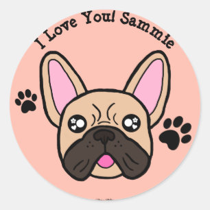 Sticker Rond Personnalisez votre texte mignon Bulldog français