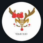 Sticker Rond Personnalité de Christmas Reindeer<br><div class="desc">Fonctionnalités de Holiday Design Reindeer face Personalize with your text/or transfer the design to a different product.</div>