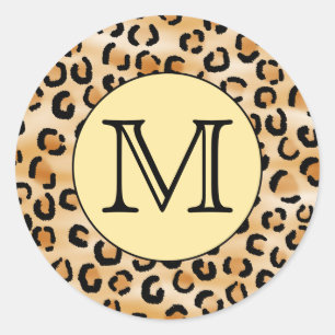Sticker Rond Personnalized Monogram Leopard Print Pattern