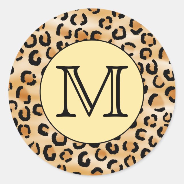 Sticker Rond Personnalized Monogram Leopard Print Pattern (Devant)