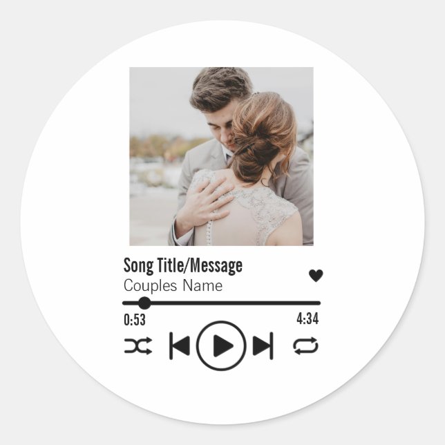 Sticker Rond Personnalized Newlywed Photo Song Playlist (Devant)