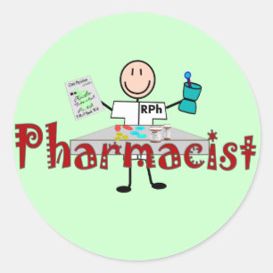 Sticker Rond Personne de bâton de pharmacien--Cadeaux