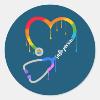 Sticker Rond Personne en sécurité Coeur Stethoscope Infirmière 