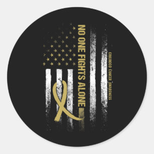 Sticker Rond Personne ne combat seul drapeau Ruban Cancer de l'