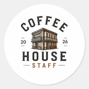 Sticker Rond ☕ Personnel de Maison de Café Vintage Logo Équipe