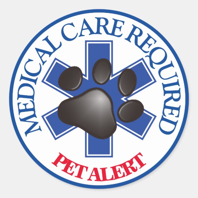 Sticker Rond Pet Alert Medical Care Required Classic Round St (Devant)