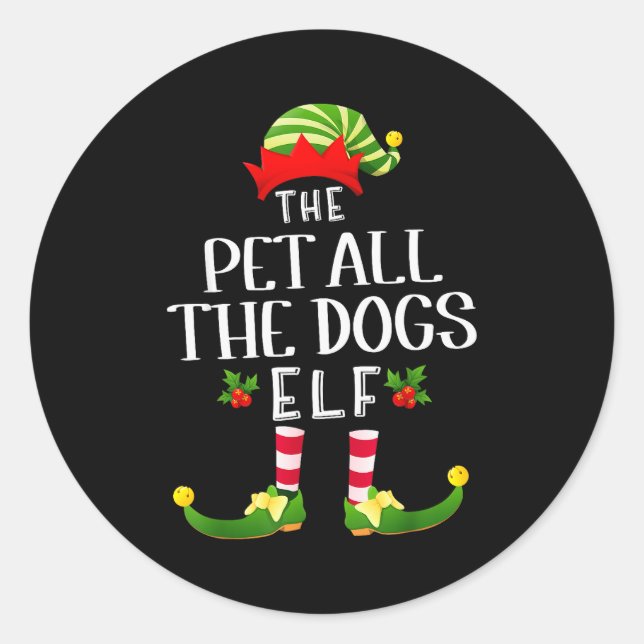 Sticker Rond Pet All The Dogs Christmas Elf Matching Pajama X-m (Devant)