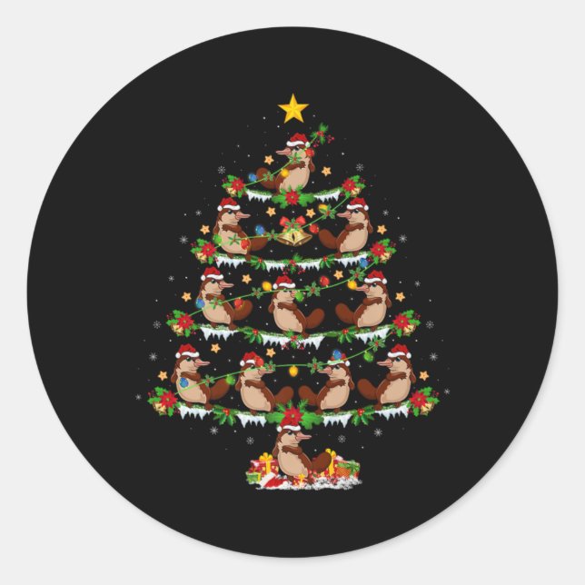 Sticker Rond Pet Animal Xmas Lights Santa Platypus Christmas Tr (Devant)
