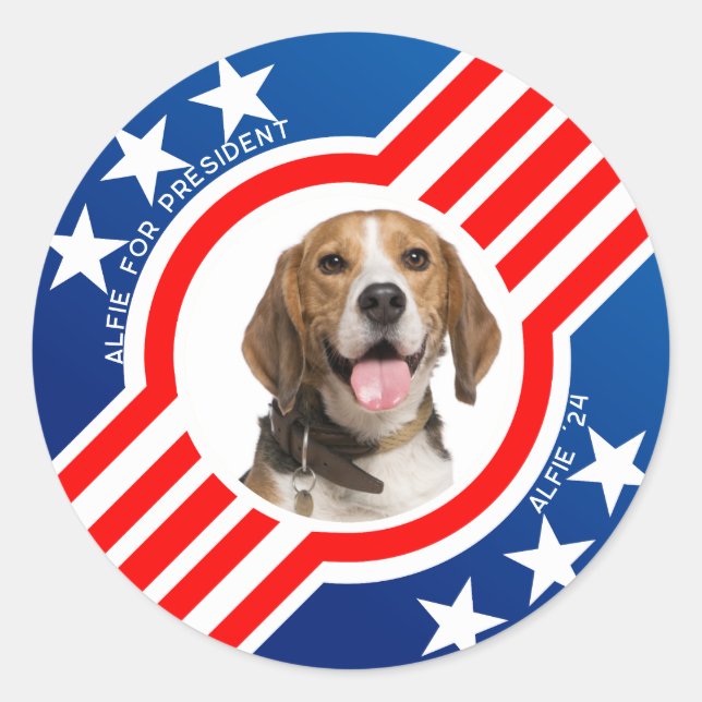 Sticker Rond Pet Dog for President Photo USA Elections 2024 (Devant)