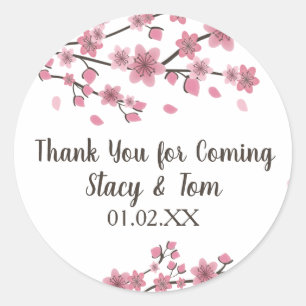 Sticker Rond Pétales de cerisier en fleurs Mariage rose