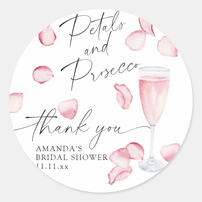 Sticker Rond Pétales et Prosecco - Merci pour la baby shower (Devant)