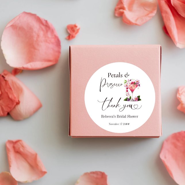 Sticker Rond Pétales et prosecco Rose Pâle Fleurs Mariage (Créateur téléchargé)
