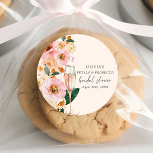 Sticker Rond Pétales Florales Roses et Brunch au Prosecco pour 