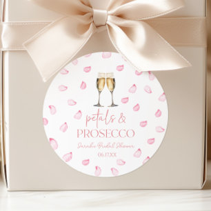 Sticker Rond Pétales & Prosecco Champagne Baby Shower de Mariag