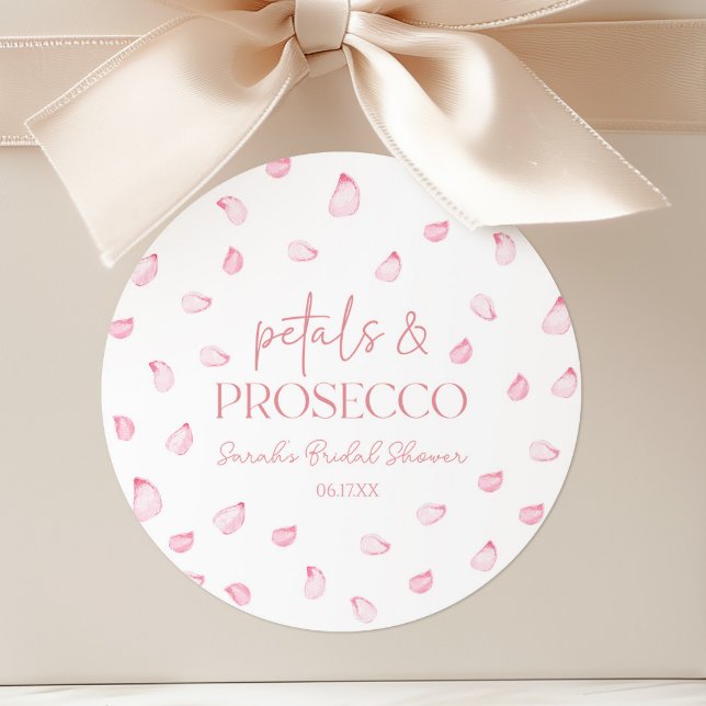 Sticker Rond Pétales & Prosecco Roses Roses Fleurs Mariage  (Créateur téléchargé)