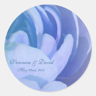 Sticker Rond Pétales Roses Bleus Enveloppe de mariage sur mesur