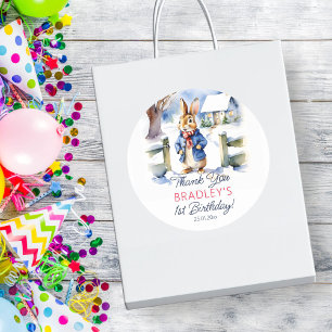 Sticker Rond Peter lapin fête d'anniversaire d'hiver