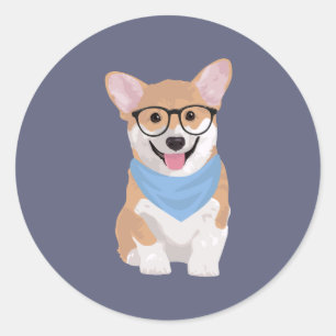 Sticker Rond Peter Le Cute Hipster Bandana Corgi Chiot