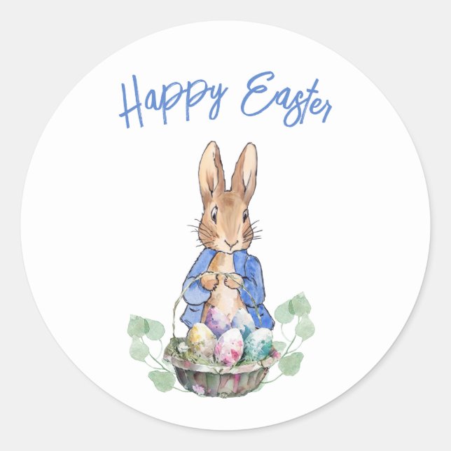 Sticker Rond Peter le lapin Joyeux Pâques (Devant)