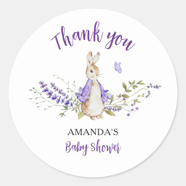 Sticker Rond Peter Rabbit Baby shower violet (Devant)