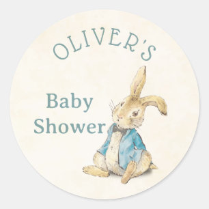 Sticker Rond Peter Rabbit Boy Baby shower Vintage Merci