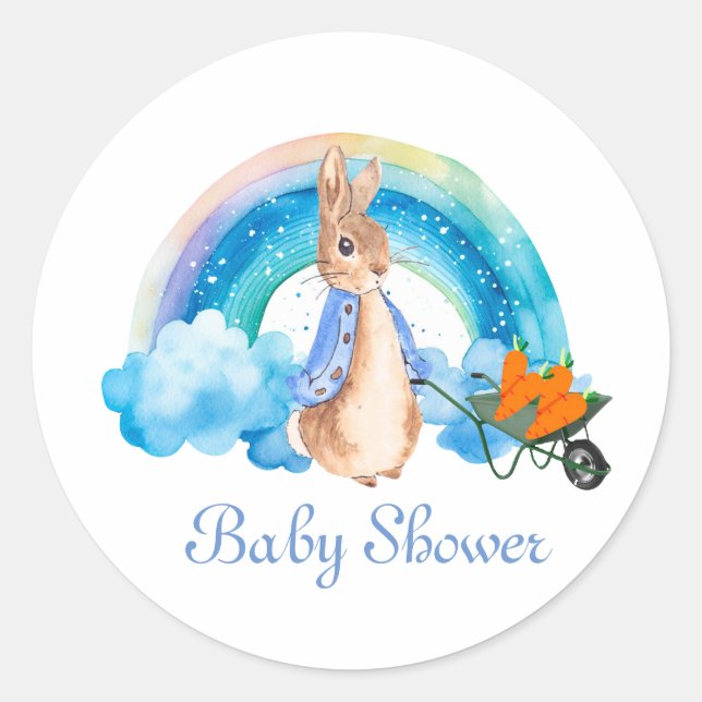 Sticker Rond Peter Rabbit Rainbow Carrots Baby shower garçon (Devant)