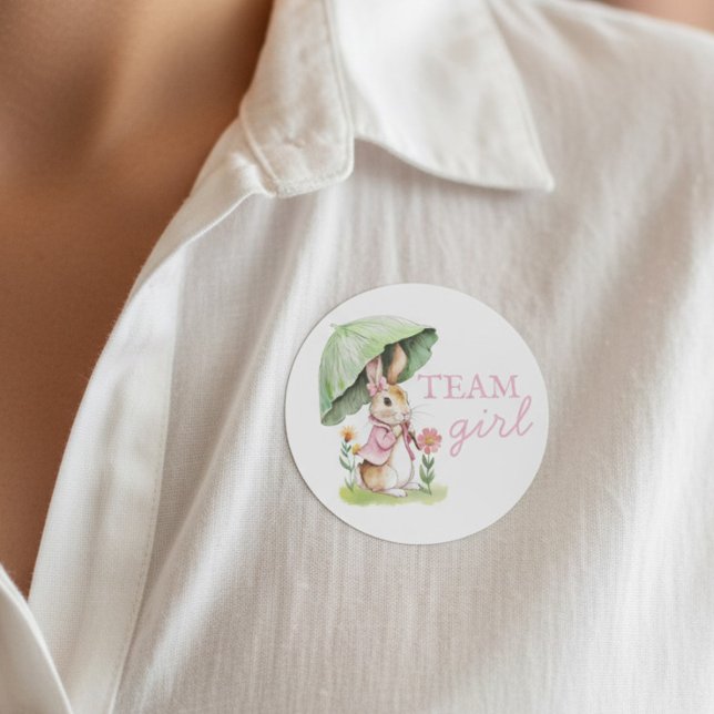 Sticker Rond Peter Rabbit Team Girl Gender Reveal (Team Girl Peter Rabbit storybook themed gender reveal voting guest labels.)