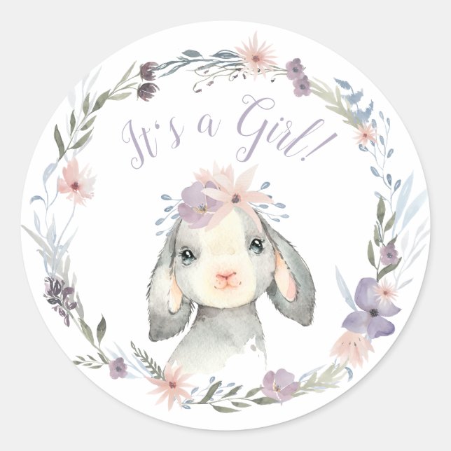 Sticker Rond Petit Agneau mignon C'est un Baby shower de fille (Devant)
