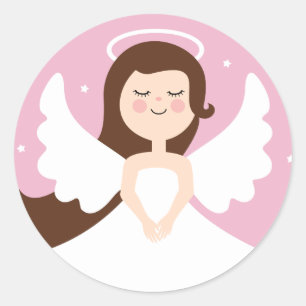 Sticker Rond Petit ange mignon sur Arrière - plan rose