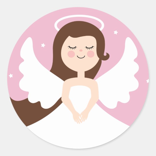 Sticker Rond Petit ange mignon sur Arrière - plan rose (Devant)