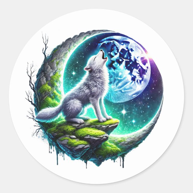 Sticker Rond Petit animal amoureux du loup (Devant)