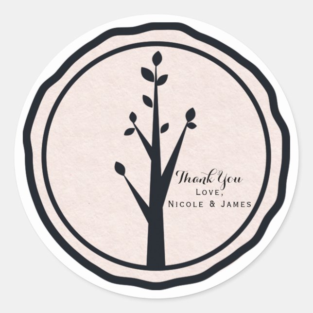 Sticker Rond Petit Arbre Rustique Nature Mariage Personnalisé F (Devant)