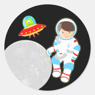 Sticker Rond Petit astronaute dans l'espace extra-atmosphériqu