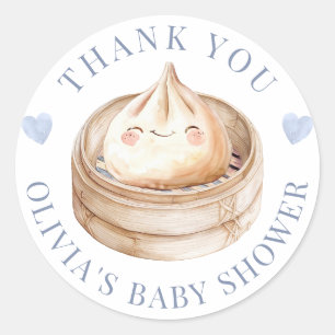 Sticker Rond Petit Baby shower Bleu Dumpling Favoriser S