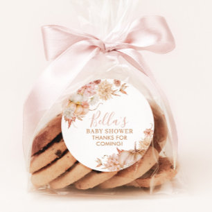 Sticker Rond Petit Baby shower Citrouille Chute rose Fleur Fave