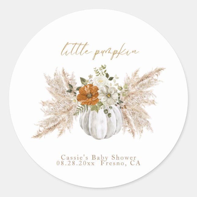Sticker Rond Petit Baby shower Citrouille doux Merci (Devant)