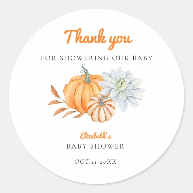 Sticker Rond Petit Baby shower Citrouille Élégant Simple Modern (Devant)
