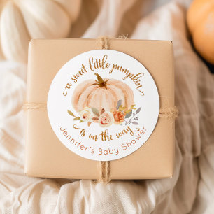 Sticker Rond Petit baby shower citrouille en or orange