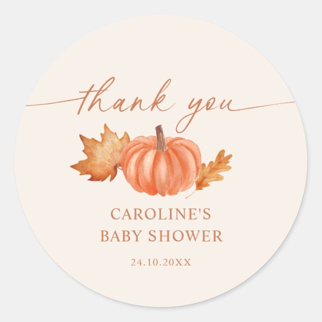 Sticker Rond Petit Baby shower Citrouille Merci automne (Devant)