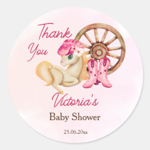 Sticker Rond Petit baby shower cowgirl merci