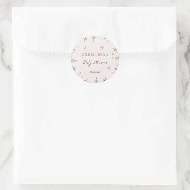 Sticker Rond Petit Baby shower d'aquarelle papillon (Sac)