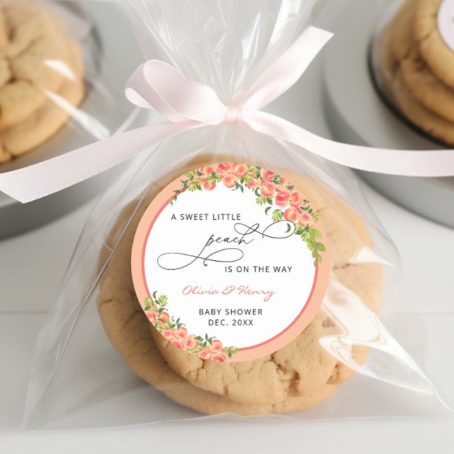 Sticker Rond Petit Baby shower de Pêche Douce Pêcher Fuzz (Créateur téléchargé)