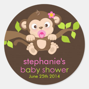 Sticker Rond Petit Baby shower de petite fille de singe