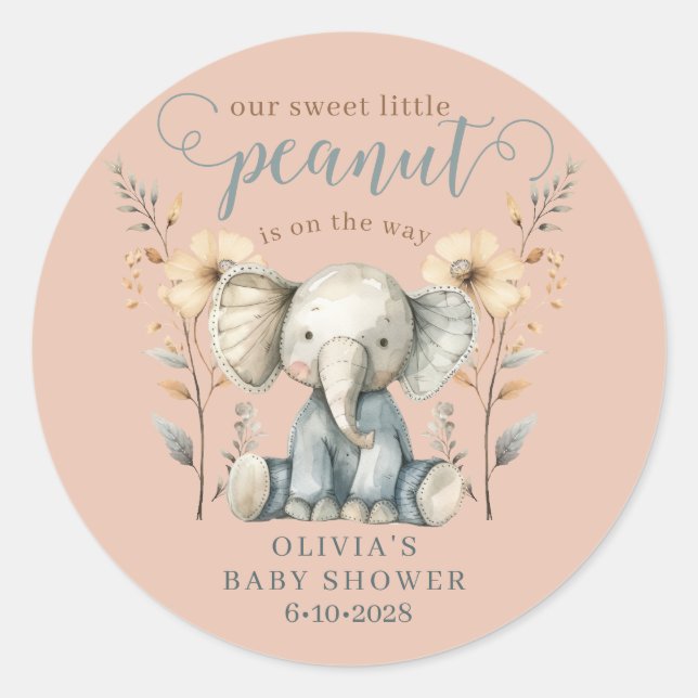 Sticker Rond Petit Baby shower éléphant d'arachide (Devant)