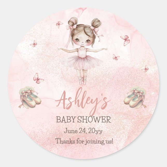 Sticker Rond Petit Baby shower fille Ballerina Tutu rose mignon (Devant)