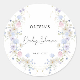 Sticker Rond Petit Baby shower Fleur sauvage rose pourpre
