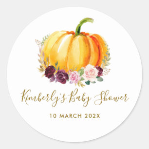 Sticker Rond Petit baby shower fleuri citrouille